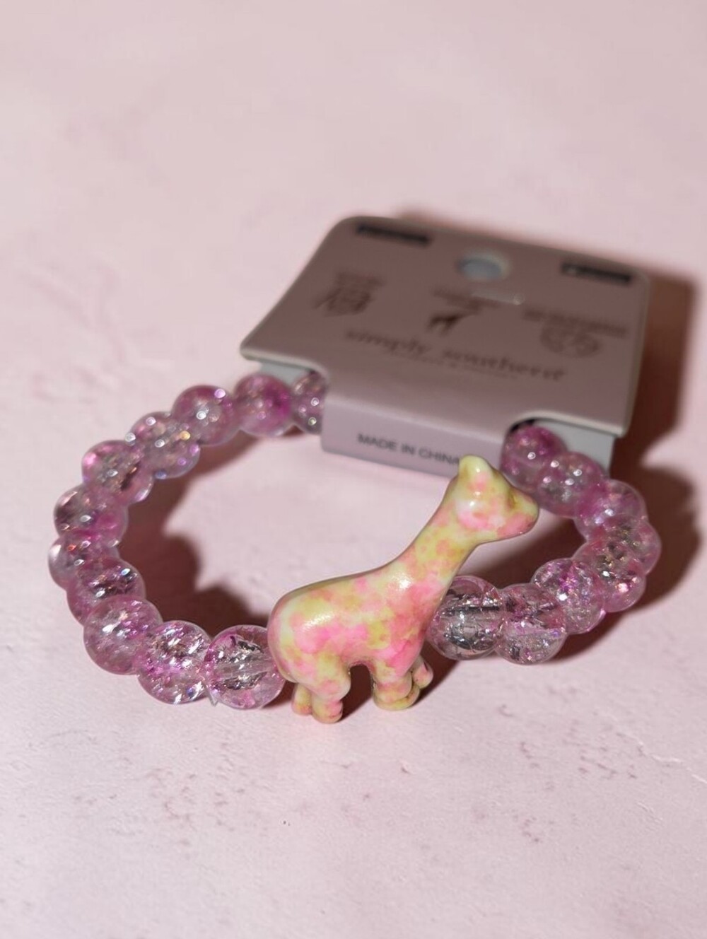 Simply Southern Pink Giraffe Tracker Bracelet, w/multicolor Giraffe, NWT
